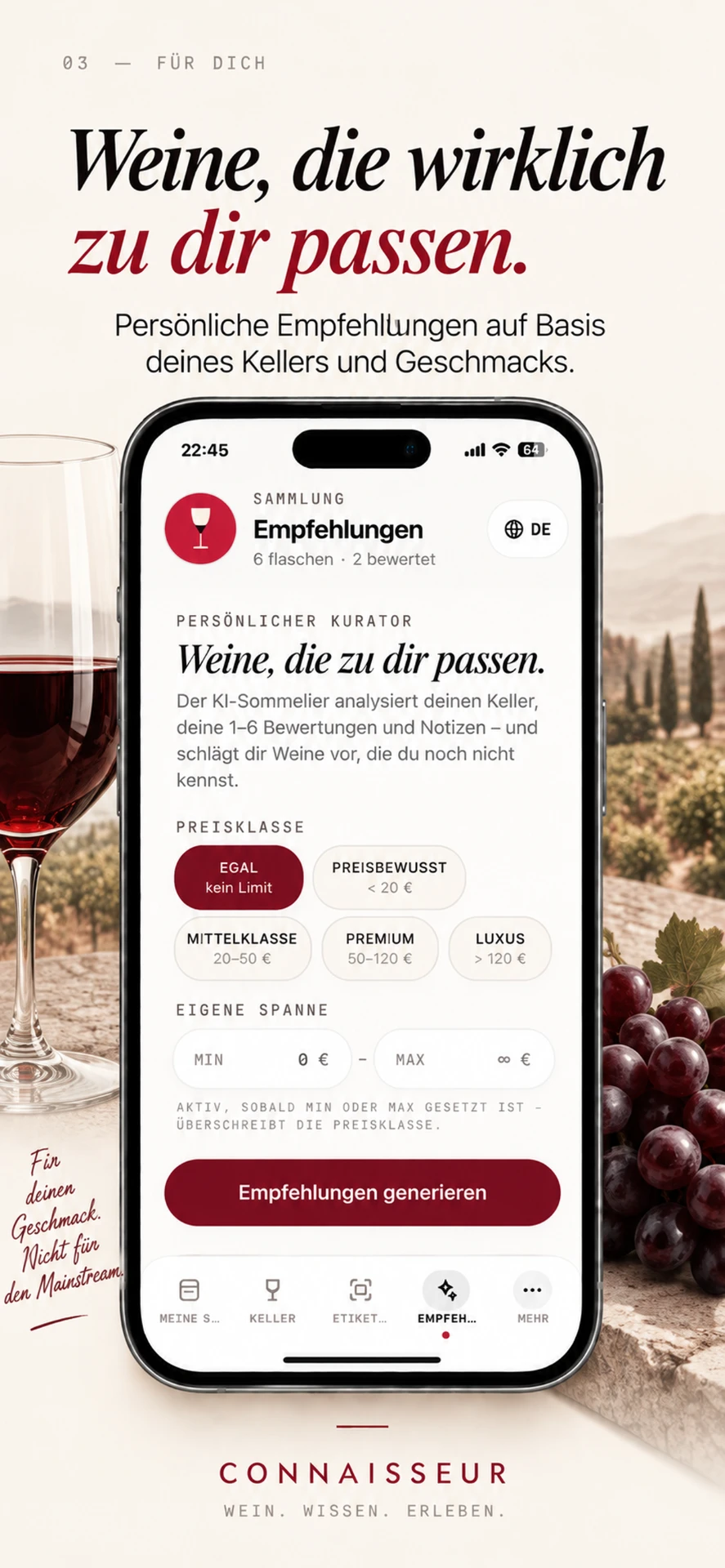 Persönliche Weinempfehlungen in Connaisseur